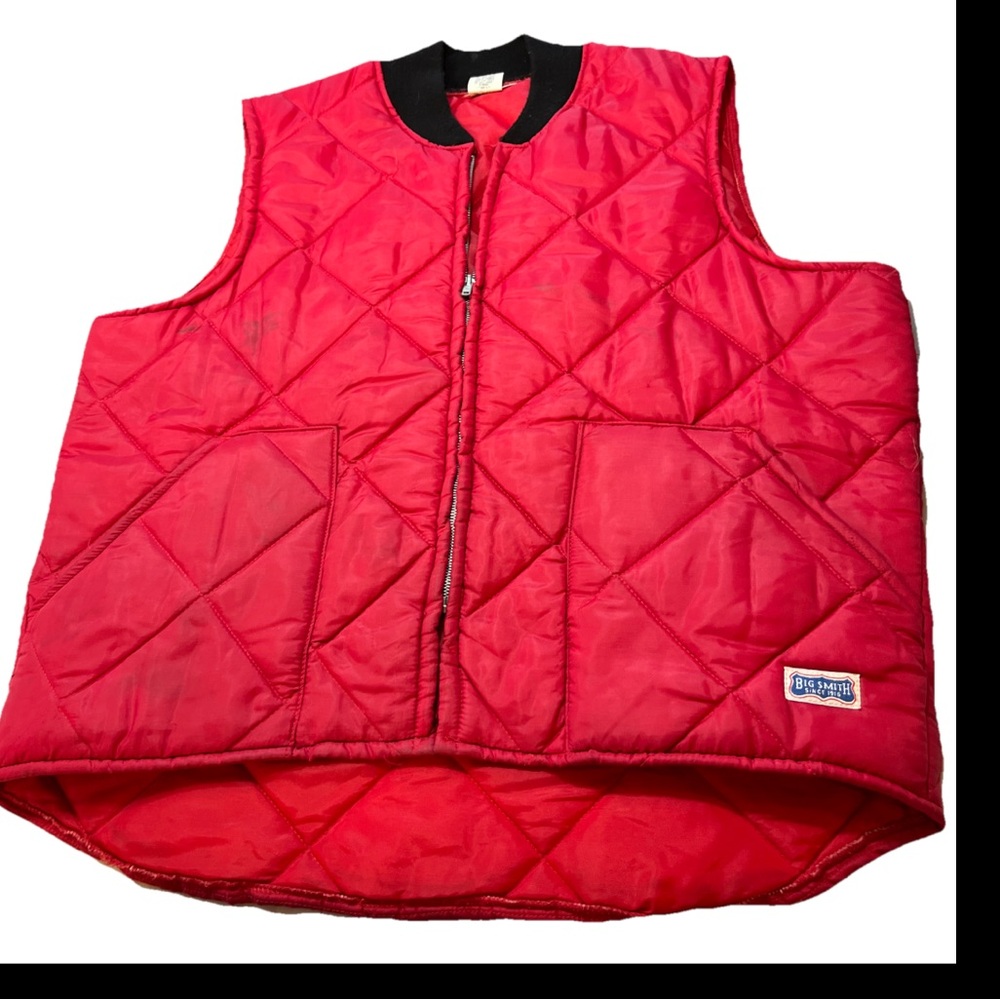 Big Smith mens XL RED Quilted NYLON Lightweight Zip VEST W5051 MADE USA Pockets